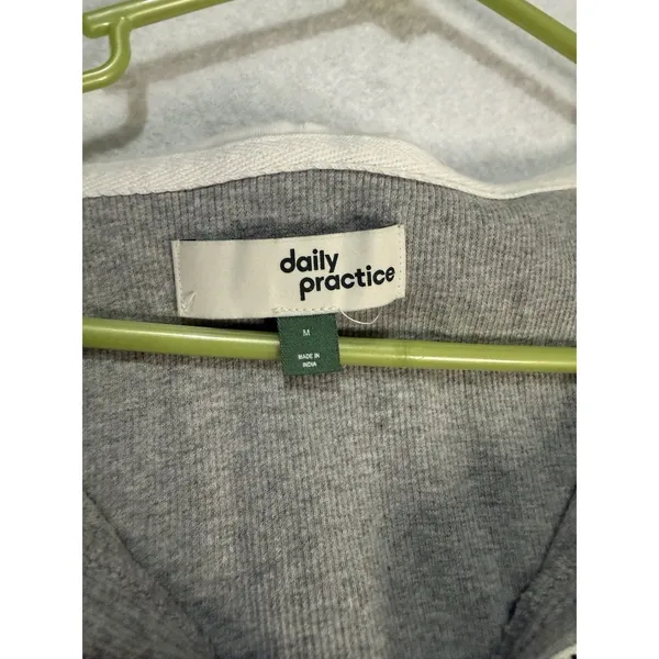 Anthropologie Women's Daily Practice Shandy Dress Hooded Lace Trim Gray Cotton M - Image 4