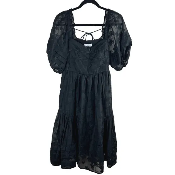 Hofmann‎ Copenhagen Isabella Black Floral Organza Puff Sleeve Dress 40 A/B Cup - Image 4