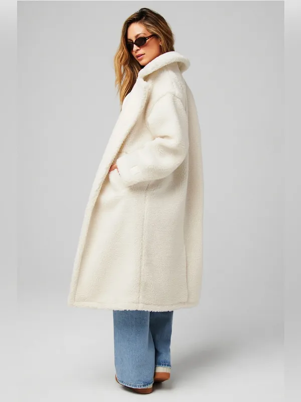 Fabletics Cream Teddy Longline Coat - Image 2