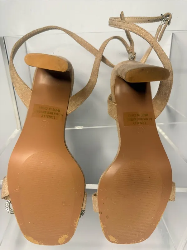 Lulu's Tan Bow Ankle-Strap Sandals with Rhinestone Accent - Image 3