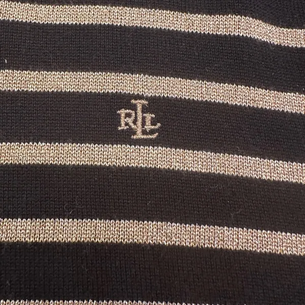 Lauren Ralph Lauren Black Gold Metallic‎ Striped Turtleneck Sweater Womens Sz S - Image 4