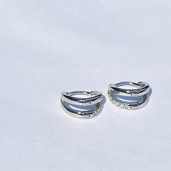 💎🩶 NEW S925 925 Sterling Silver Clear Crystal Double Tiered Huggie Hoop Earrings 🩶💎 - Image 2