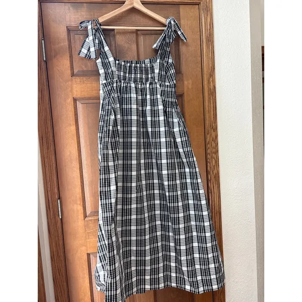 MAEVE Square Neck Tie Strap Midi Dress in Plaid Size Large - Image 6