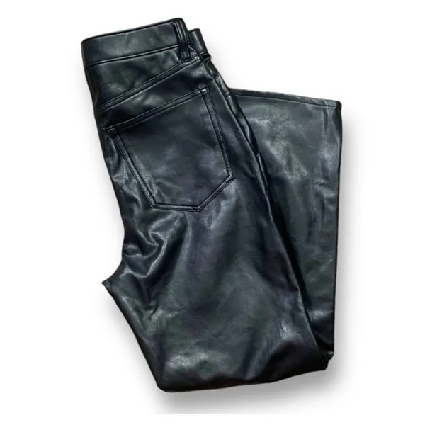 Abercrombie Vegan Leather Ankle Straight Leg Ultra High Rise Pants Black‎ Edgy - Image 8