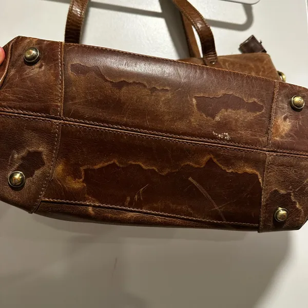Brown faux Leather Shoulder Bag Executive Tote handbag computer bag Full Zip Top - Image 12