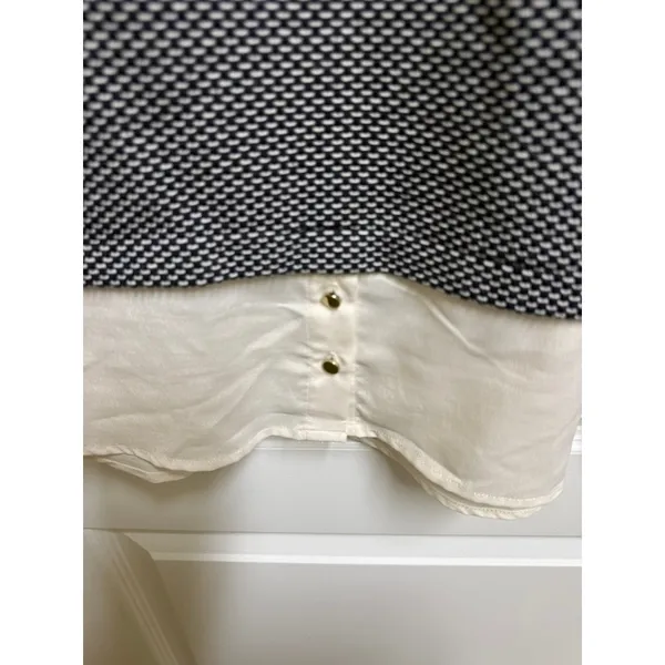 Ann Taylor Top‎ Womens S Navy White Layered Collared Mixed Media Blouse - Image 5