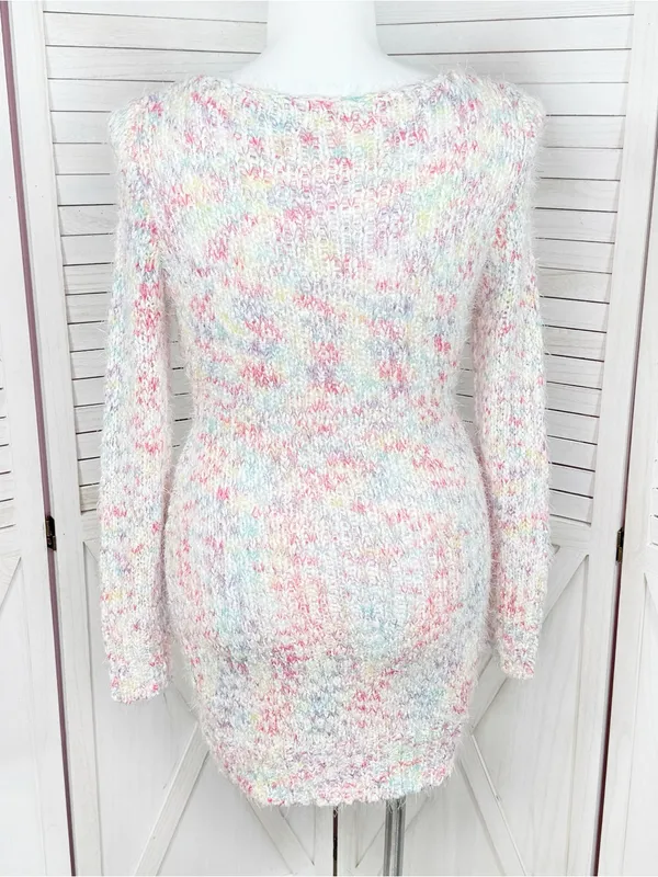 Confetti V Neck Bodycon Sheath Sweater Mini Dress White Multicolor Size Large - Image 4