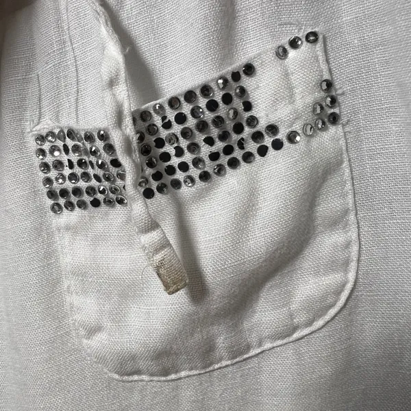 Style & Co White 100% Linen‎ Wide Leg Rhinestone Pants Size S Flawed - Image 6