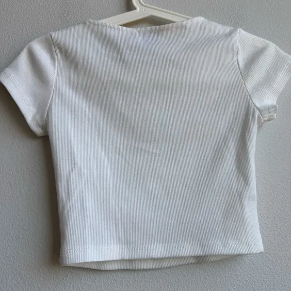 $5/$25 Princess Polly Cream White Ribbed Crop Top Size 0 XS Short Sleeve - Image 3