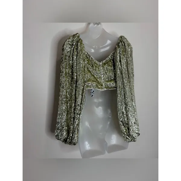 ASOS gold limited edition Sequin Puff-Sleeve Cropped Top size 6 NWT Festive - Image 3