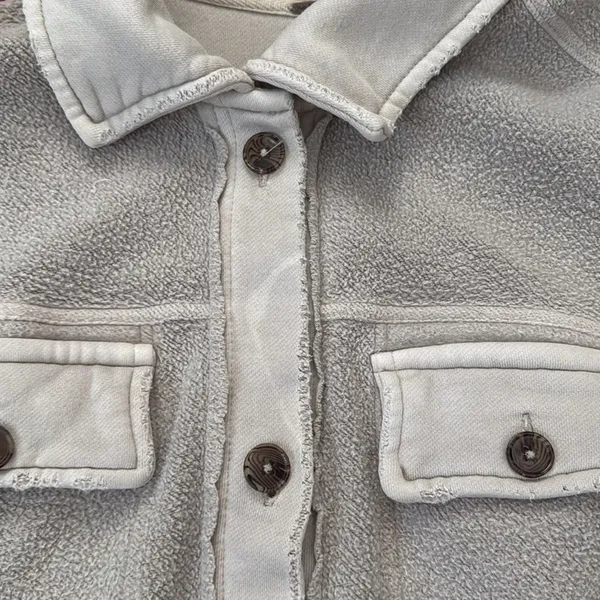 Free People Ruby Light Gray Cozy Fleece Button Up Classic Preppy Boho Shacket - Image 6
