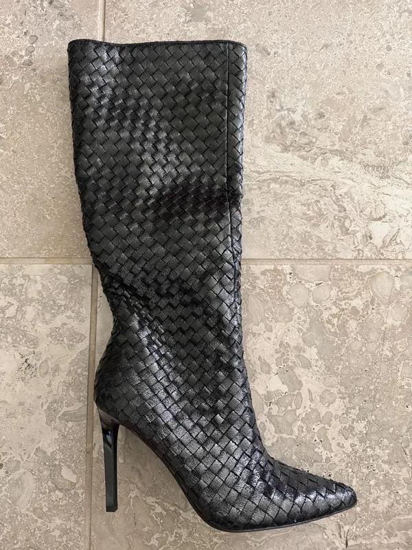 I.N.C. Women’s Savonia Heeled Boots in Black Woven, Size 8, NEW in Box - Image 3