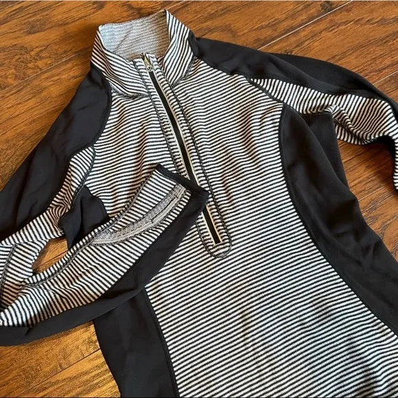 Black and White Stripe Zip U-Turn Lululemon Quarter Zip - Image 2
