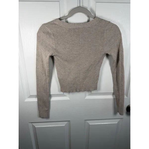 Gilly Hicks Light Brown/Beige Cropped Cardigan Size XS Ribbed Lightweight - Image 5