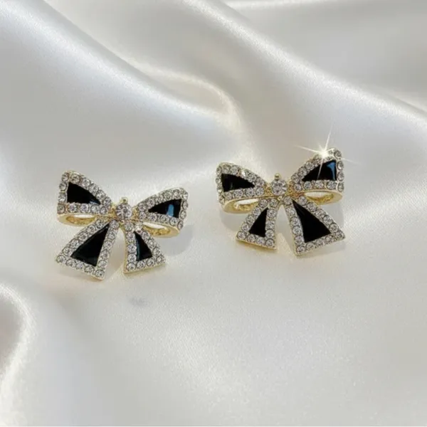 Black and Gold Bow Earrings - Image 2