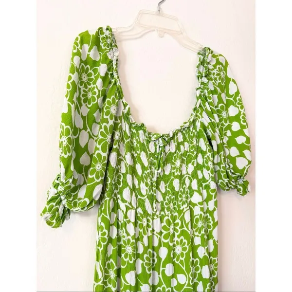 Faithfull the Brand Olinda Green Ivy Floral Puff Sleeve Maxi Dress Size 4 Small - Image 2