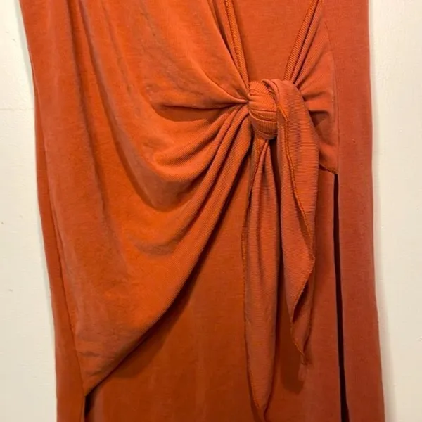 Anthropologie- DREW Twist Front Knotted Mini Dress Rust Orange- Size XS - Image 4