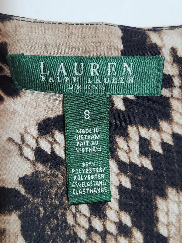 Lauren Ralph Lauren Black and Tan Snakeskin Print Faux Wrap Dress Size 8 - Image 10