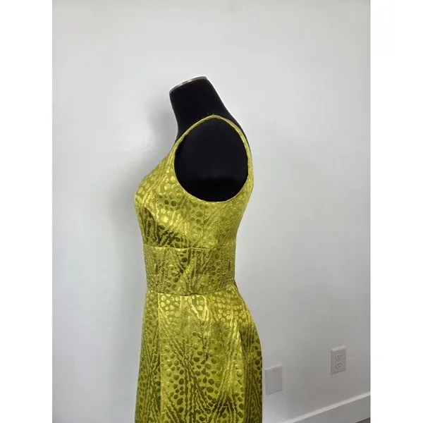 Antonio Melani Lime Green Gold Metallic Dress Midi Cocktail Evening Formal 4 - Image 10