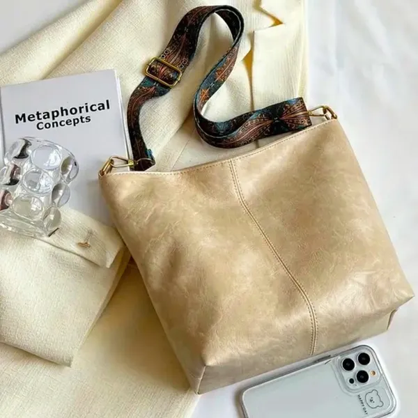 PU Leather Crossbody Shoulder Bag - Beige - Image 2