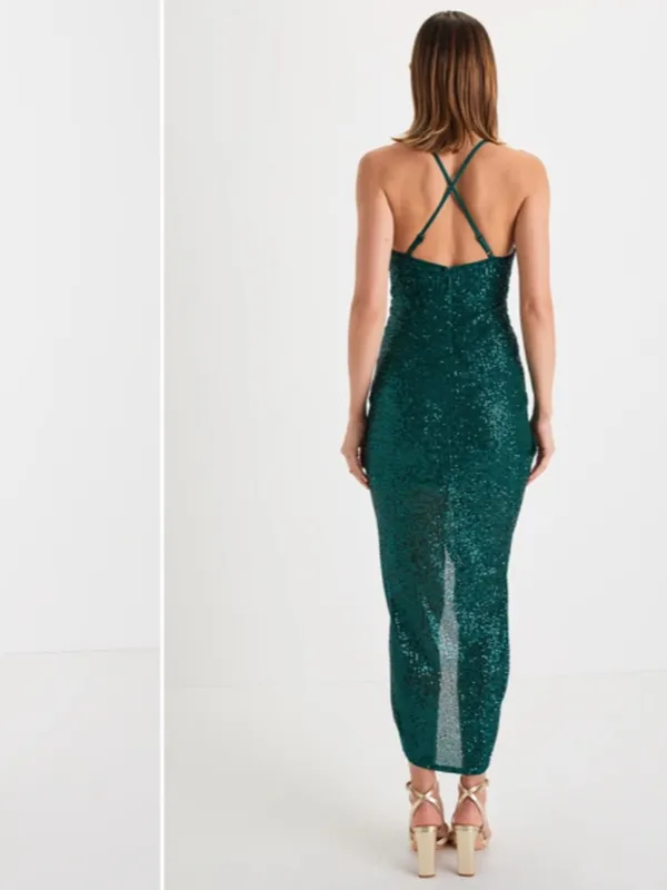 LULUS Sexy Sequin Shimmer Wedding Prom Cocktail Party Flirty Sparkly Midi Dress - Image 4