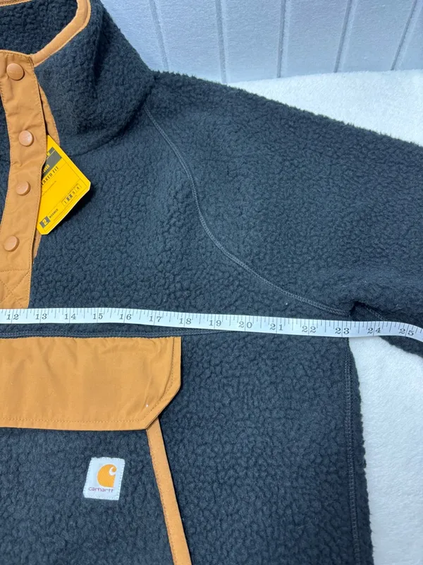 Carhartt Quarter Snap Fleece Pullover Black Tan Relaxed Fit Teddy Jacket‎ size L - Image 8