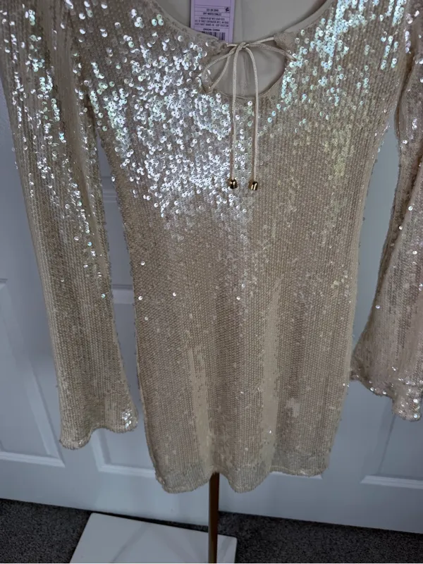 Wild Fable Champagne Sequin Mini Dress XS NWT Long Sleeve Party Holiday Glam - Image 3