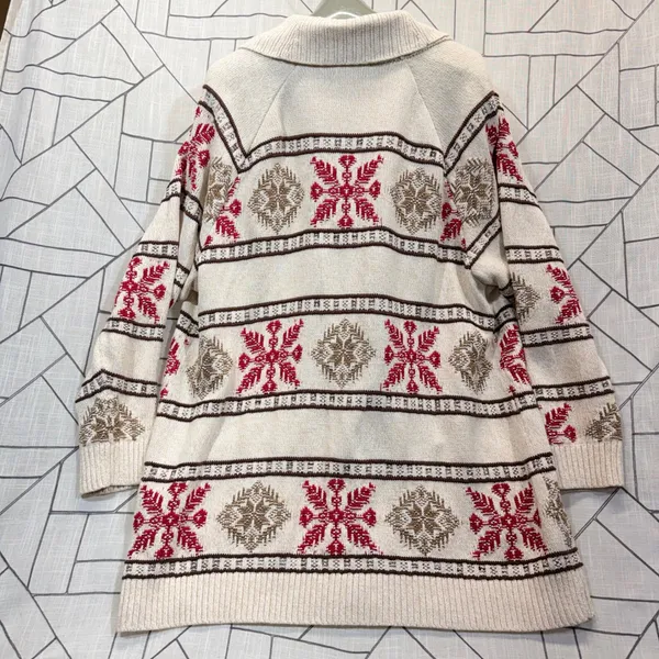 Lands End Cardigan‎ Sweater XL Cream Snowflake Fair Isle Drifter Shawl Collar - Image 2