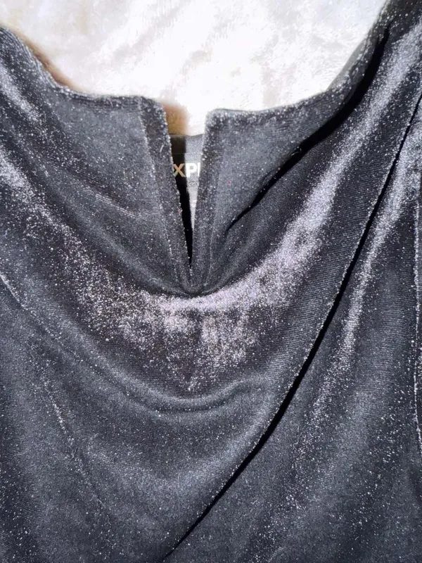 EXPRESS black velvet velour spaghetti strap peplum waist stretchy tank top L - Image 2