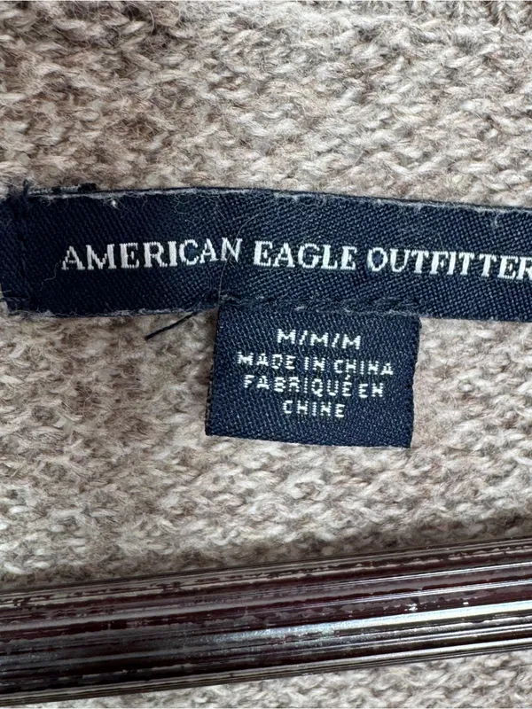 American Eagle Multi Knit‎ Lightweight Cotton Wool Blend Sweater Tan Medium - Image 9