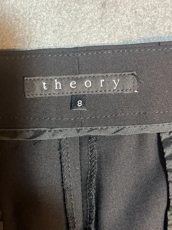 Theory Black Wool Blend Cuffed Straight Leg Trousers Size 8 - Image 3