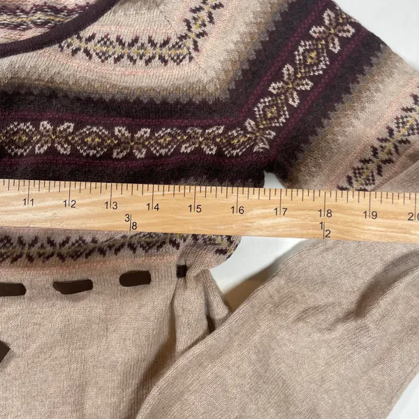 Merino Wool Blend Sweater Cardigan Womens Size L Cream Brown V-Neck - Image 4