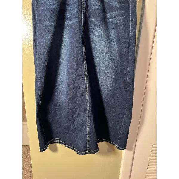 Womens Sz 8 Maxi Denim Skirt Dark Wash Slit Back Stretch Cotton Jeans High Waist - Image 3