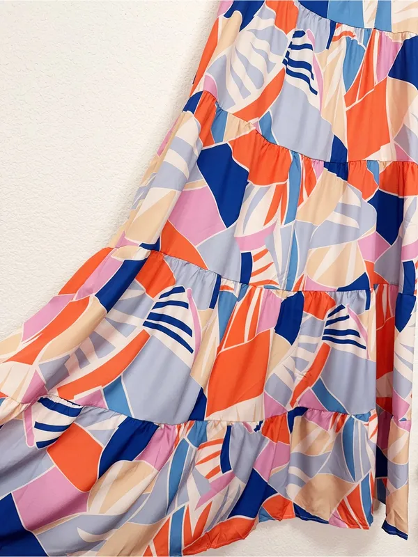 Miss Sparkling Colorful Abstract Print Tiered Maxi Dress Resort Vacation XL NWOT - Image 4