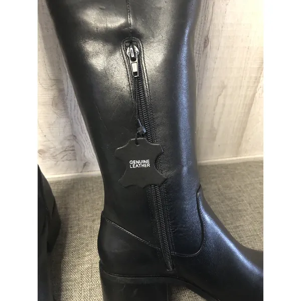 INC International Concepts Boots Womens Size 5 Tall Black Leather Rider Side Zip - Image 5
