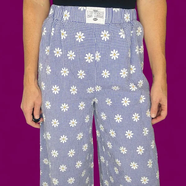 Shein Casual Blue Daisy Floral Gingham Wide Leg Casual Pants - Image 8