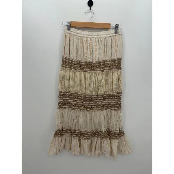 NAOO Womens Boho Maxi Skirt Size L Cream Shimmer Tiered Gypsy Hippie‎ Earthy - Image 2