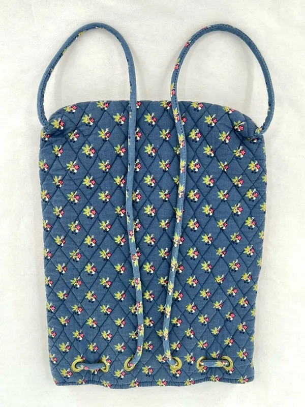 Vintage Vera Bradley Ditty Bag Provencal Blue Quilted Cotton Drawstring Backpack - Image 9
