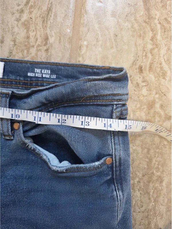 Kensie The Kaya High Rise Wide Leg Jeans blue raw frayed hem size 6 Casual - Image 6