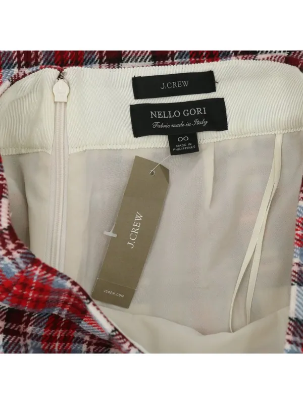 NWT J. Crew Nello Gori Inverted Pleated Mini Skirt Red Vintage Plaid Wool 00 - Image 6