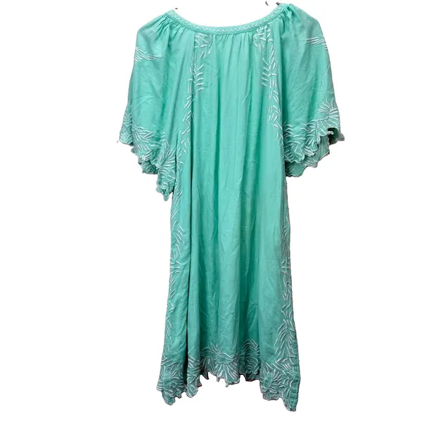 Sundance Aquamarine Embroidered Birds Floral Cotton Boho Beach Dress‎ Size LARGE - Image 7