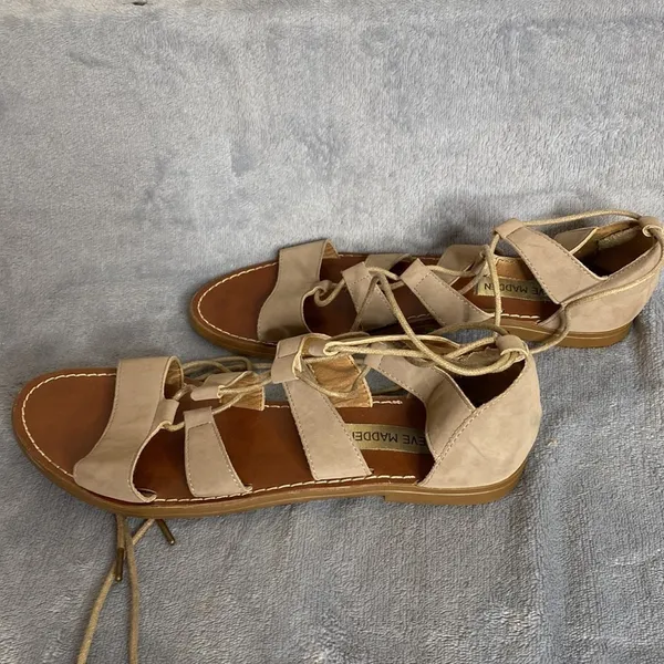 Steve Madden Gabriela Lace Up Gladiator Suede Sandal Taupe Size 7.5 - Image 5