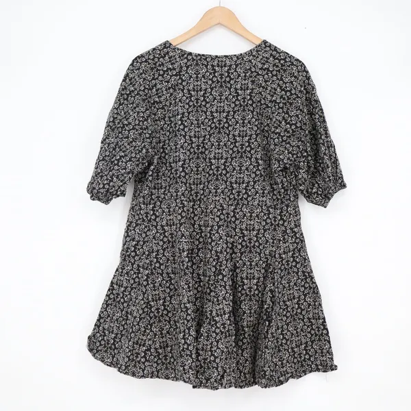 Universal Threads Black Floral V-Neck Tiered Mini Dress Short Puff Sleeve Large - Image 5