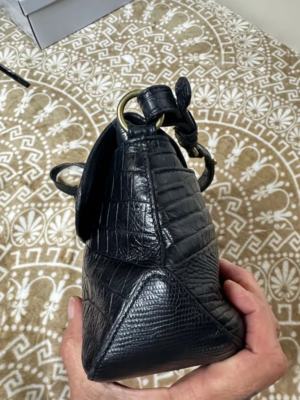 Brahmin Black Croc-Embossed Shoulder Bag with Gold Hardware - Image 6