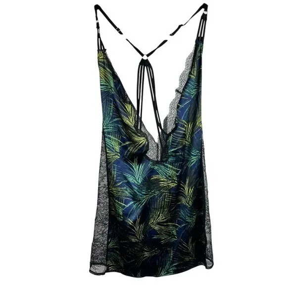 Victoria's Secret Tropical Palm Lace Trim Strappy Slip Chemise L Large - Image 2