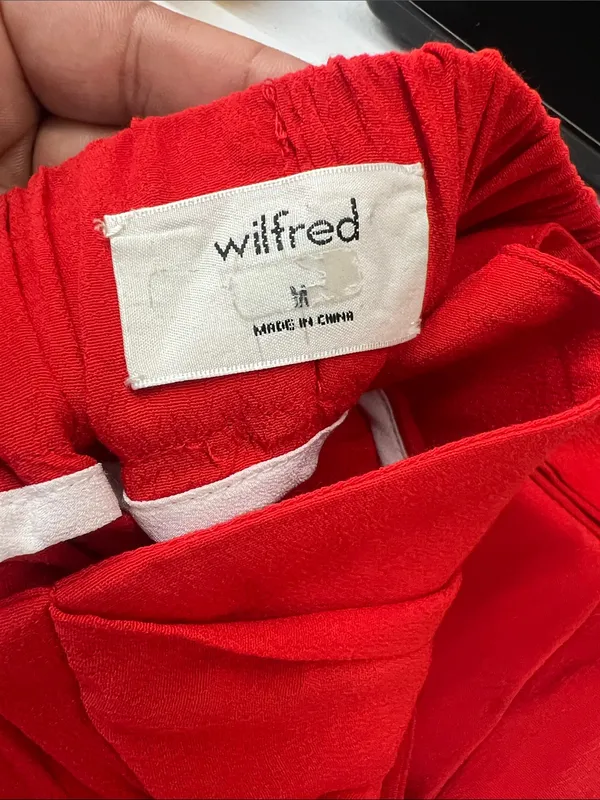 Aritzia Wilfred Faun Ankle‎ Pants Red Drapey Crepe Wide Leg High Rise Tie Belt M - Image 15