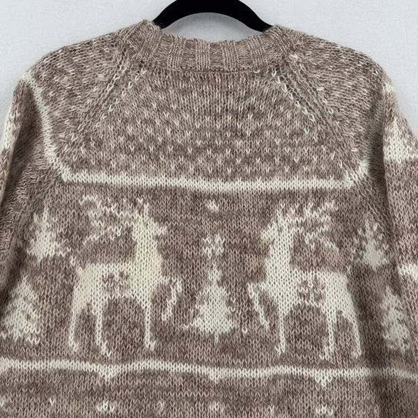 Venezia Jeans Sweater Women 14/16 Brown Reindeer Fair Isle Nordic Oversized - Image 4