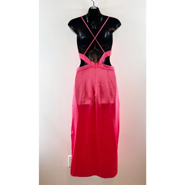 Zara Satin Sleeveless V-Neck Slip Midi Dress with Waist Cutout Pink Medium - Image 6