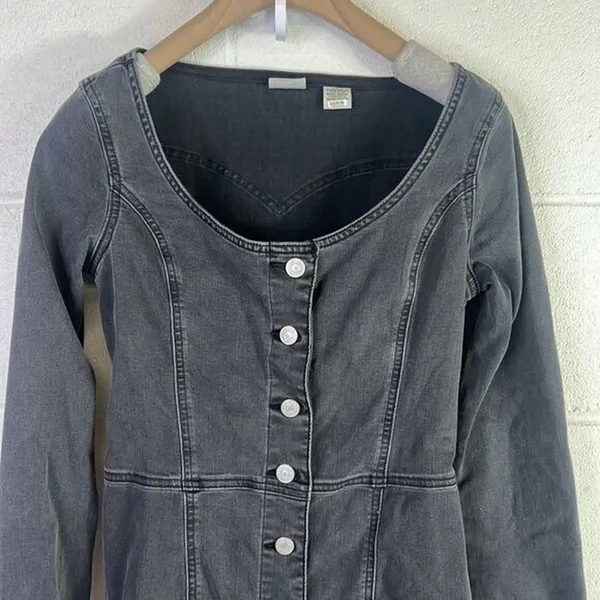Levi's RTR Veda Denim Dress Charcoal Mini LBD Button Down Chrome Sz XS Jean gray - Image 6