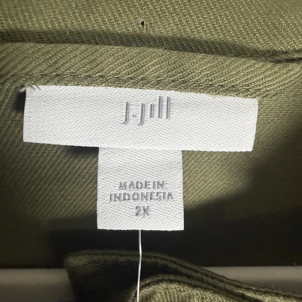 J. Jill Size-2X Women Utility Jacket Olive Green Ruffle Cotton Tencel - Image 3